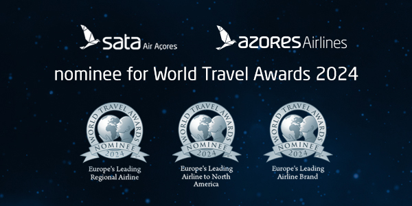 SATA Air Açores and Azores Airlines nominee for World Travel Awards 2024. Europe's Leading Regional Airline; Europe's Leading Airlines to North America; Europe's Leading Airlines Brand